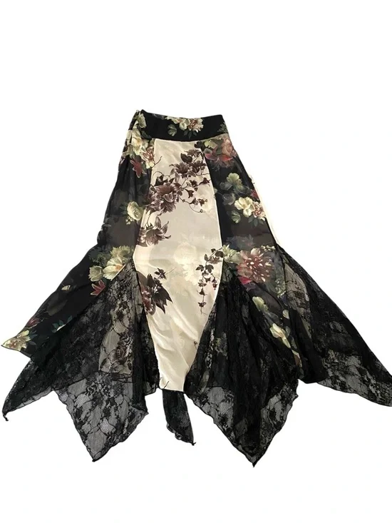 Dolls Kill Widow Maxi Skirt XXS Black Floral Lace Boho Whimsigoth Fairy Grunge - Picture 3 of 8